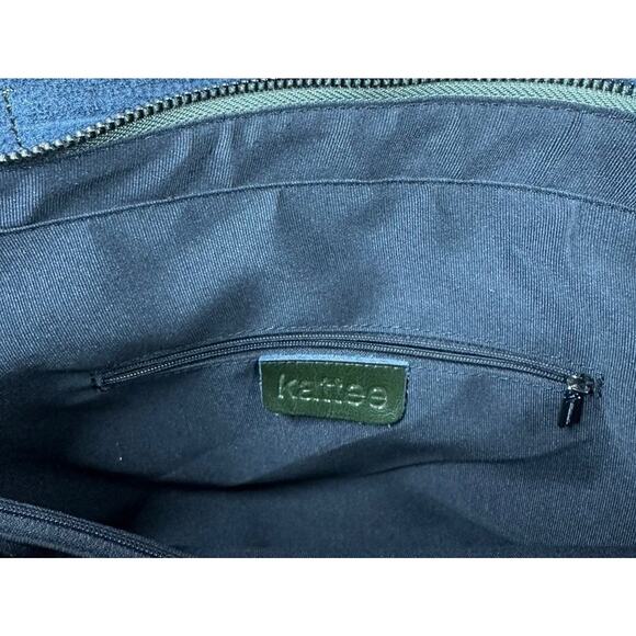 Kattee Green Leather Tote Lg Shoulder Bag Double Handle Purse Triple Compart - Picture 6 of 11